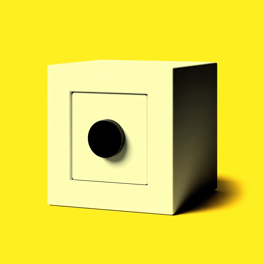 A white vault block with a single black dial